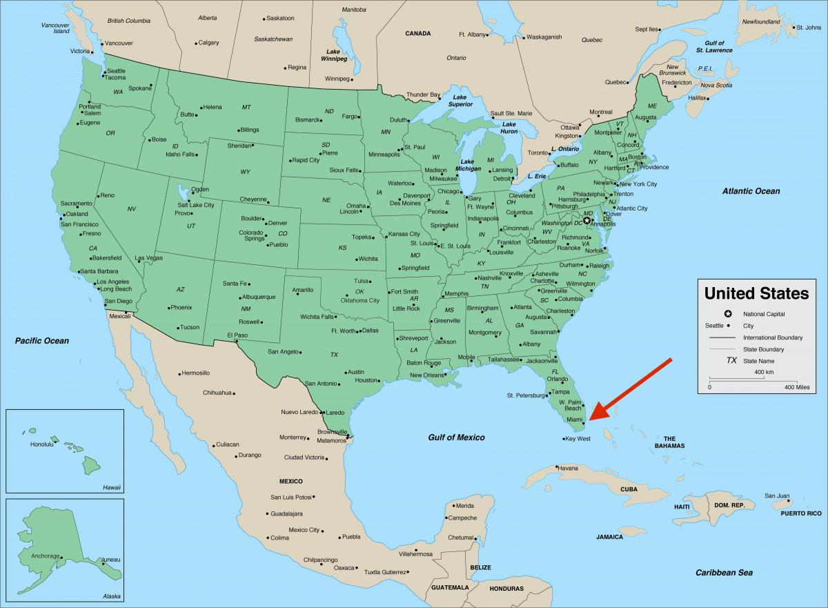 Miami auf Florida - USA Karte