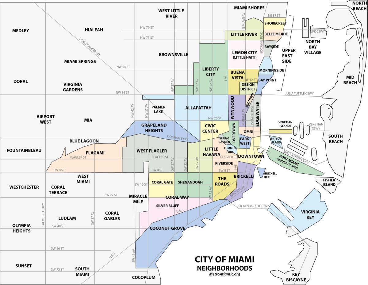 Karte der Nachbarschaften in Miami