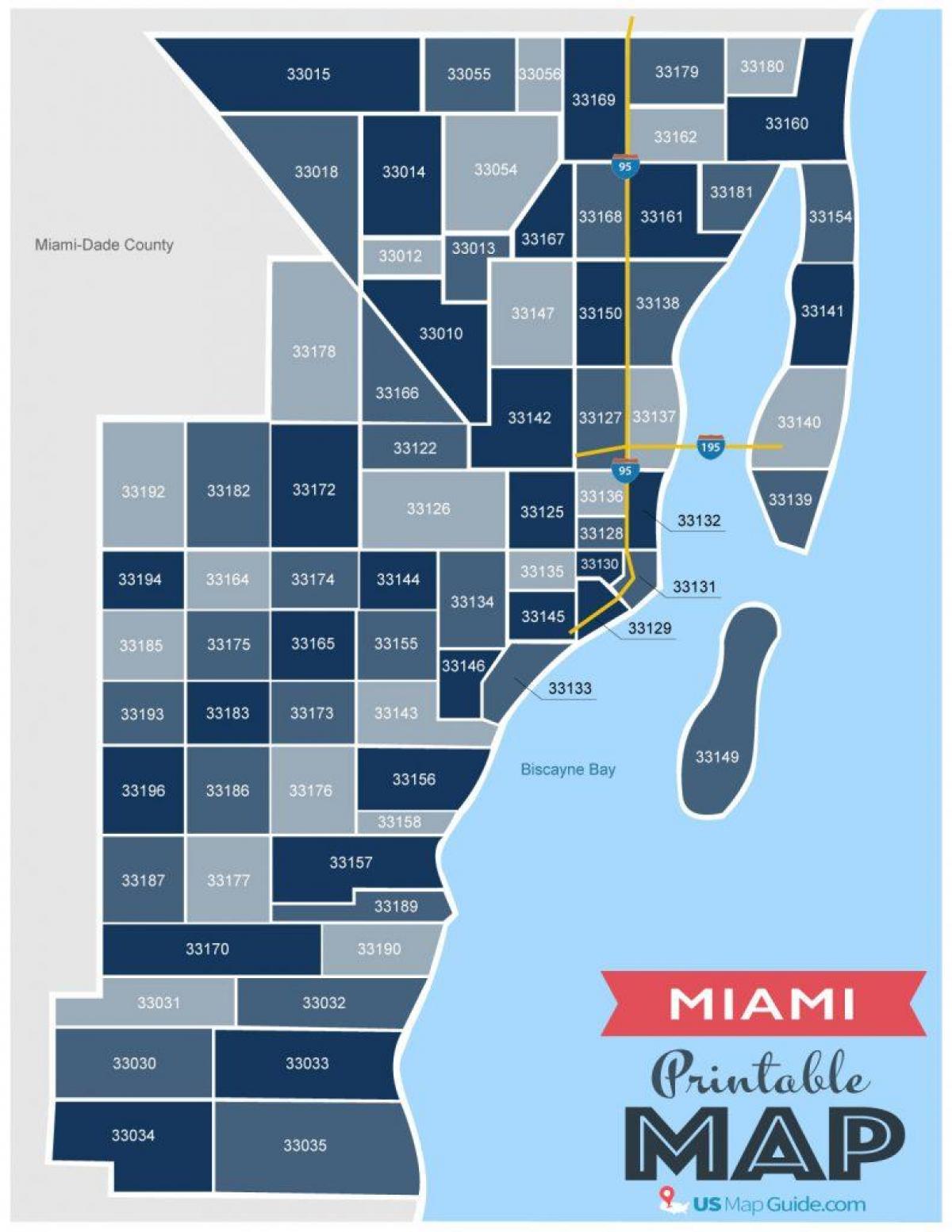 Karte der Postleitzahlen von Miami